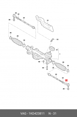 Наконечник рулевой тяги VW Passat B6,B7,Tiguan AUDI Q3 SKODA Octavia (05-) левый 1KD 423 811 VAG