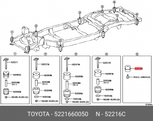 подушка рамы!\Toyota Land Cruiser Prado 120 GRJ12#/KDJ12#/RZJ12#/TRJ12# 02-09 52216-60050 TOYOTA