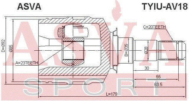 ШРУС ВНУТРЕННИЙ 23X35X20  ASVA [12] TYIUAV18 TYIU-AV18 ASVA