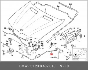 BMW X5 E53 (2000>) ПЕРВАЯ ЧАСТЬ (ИЗ САЛОНА ПОД КАПОТ) 51 23 8 402 615 BMW
