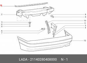 Усилитель бампера ВАЗ-2114 заднего крепления АвтоВАЗ 21140-2804080-00 LADA VAZ