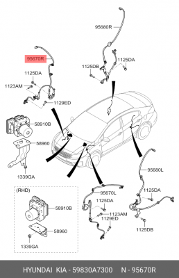 Датчик АБС KIA Cerato (13-) колеса переднего правого OE 59830A7300 HYUNDAI KIA