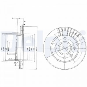 Диск тормозной FORD Fiesta (91-02) передний (1шт.) DELPHI BG2440 DELPHI