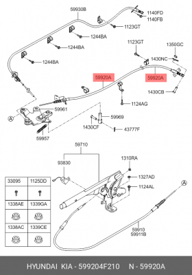 Трос стояночного тормоза HYUNDAI Porter 2 (06-) (E/LONG SPR)/(12-) (E/LONG STD)  599204F210 HYUNDAI KIA
