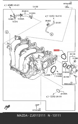 Прокладка коллектора MAZDA 3 (1.6) впускного OE ZJ01-13-111 MAZDA
