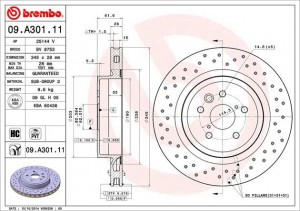 09.A301.11 диск тормозной задний перфорированный!\ Lexus IS II (E20) 07> 09.A301.11 BREMBO