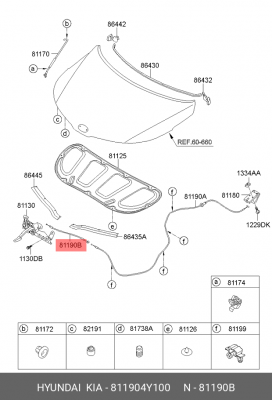Тросик замка капота 811904Y100 HYUNDAI KIA