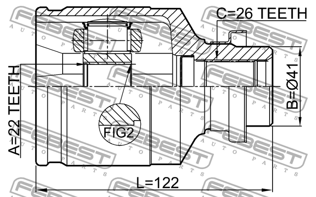 ШРУС ВНУТРЕННИЙ ПРАВЫЙ 22X41X26 подходит для MITSUBISHI AIRTREK CU# 2001.03-2005 0411-CU4WRH FEBEST