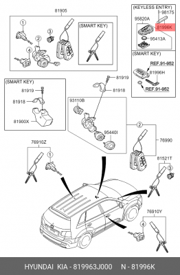 Ключ замка зажигания (жало лезвие) /дилерский оригинал, ввезен до 2022г/ 819963J000 HYUNDAI KIA