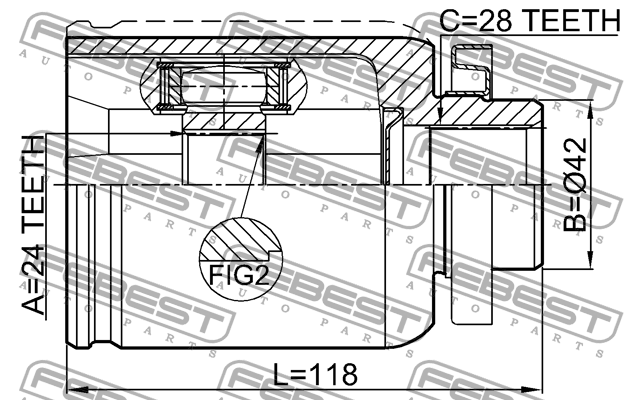 ШРУС внутр правый MITSUBISHI GRANDIS NA4W/NA8W 2004-2010 0411-NA4WRH 0411-NA4WRH FEBEST