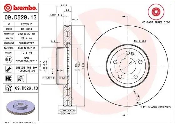 Диск тормозной 09.D529.13 09.D529.13 BREMBO