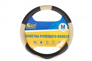 Оплетка руля (M) 37-39см черно-бежевая экокожа KRAFT KT800305 KRAFT