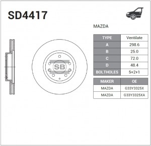 Диск тормозной MAZDA 6 (08-12) передний (1шт.) SANGSIN SD4417 SANGSIN