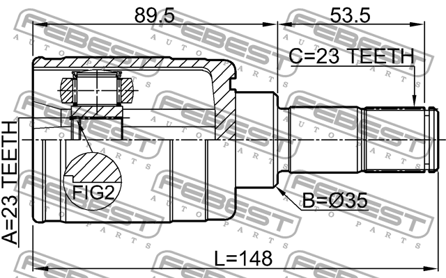 ШРУС внутренний задний 23x35x23 0311-HRV4WDLH 0311-HRV4WDLH FEBEST