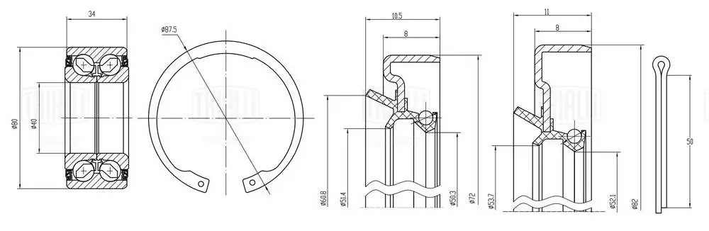 Подшипник ступицы Mitsubishi Galant (87-) перед. (кмпл:подш./сальн.2шт./стоп.кол CS 2389 TRIALLI
