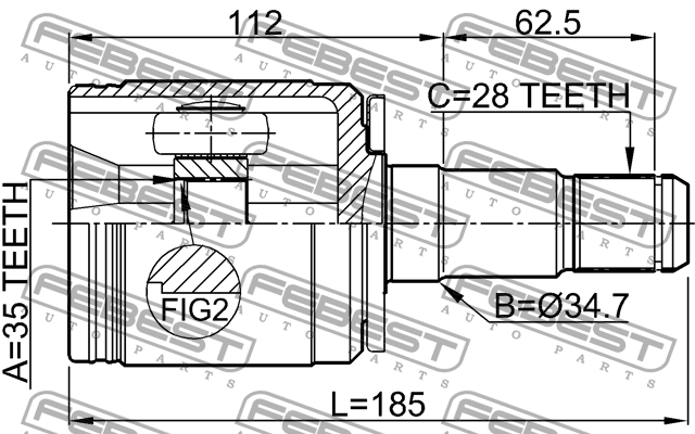ШРУС внутренний!\ Hyundai TERRACAN 02> 0411-V97LH FEBEST