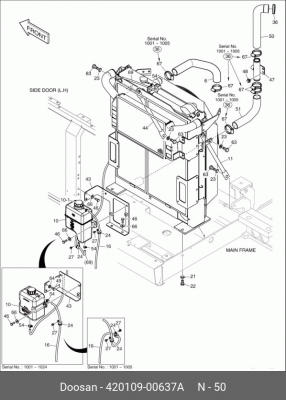 420109-00637A Патрубок радиатора нижний DX190/210WA 420109-00637A DOOSAN