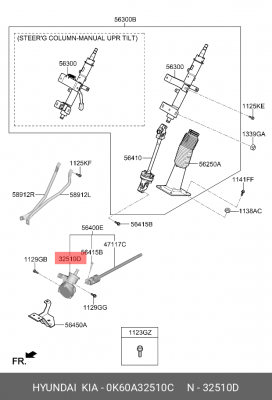 Редуктор KIA Bongo 3 (06-) угловой рулевой OE 0K60A32510C HYUNDAI KIA