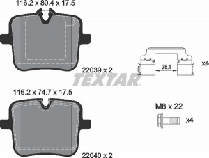 Колодки тормозные BMW 5 (G30,G31) задние (4шт.) TEXTAR 2203901 TEXTAR