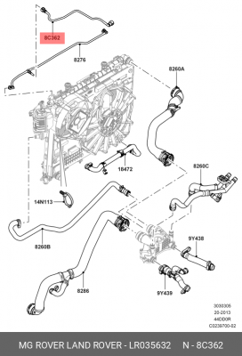 шланг соединительный вентиляции радиатора!\ Land Rover Range Rover 4.4 13> LR035632 LAND ROVER