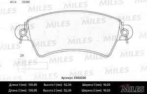 Колодки тормозные передние (без датчика) (Смесь Low-Metallic) (Peugeot 206/306 1 E400200 MILES