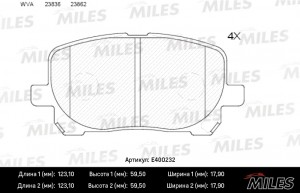 Колодки тормозные передние (без датчика) (Смесь Low-Metallic) (TOYOTA AVENSIS VE E400232 MILES
