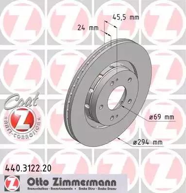 диск тормозной !перед. 294x24/46-5x114 \ Mitsubishi Outlander 2.0/2.0T/2.4 4WD 0 440.3122.20 ZIMMERMANN