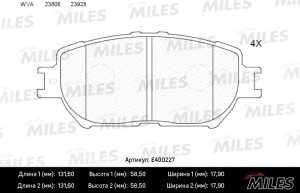 Колодки тормозные передние (без датчика) (Смесь Low-Metallic) (TOYOTA CAMRY (_V3 E400227 MILES