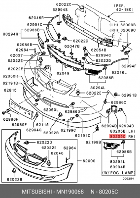 КРОНШТЕЙН ПЕРЕДНЕЙ ПРОТИВОТУМАННОЙ ФАРЫ MN190068 MN190068 MITSUBISHI
