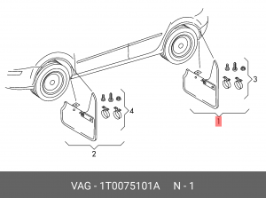 1T0075101A, Брызговики задние Touran 1T0 075 101 A VAG