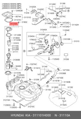 Насос топливный HYUNDAI Elantra (06-) в сборе OE 31110-1H000 HYUNDAI KIA