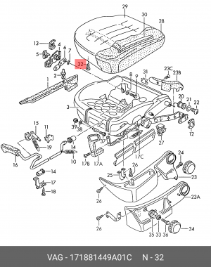 клипса каркаса сиденья!\ VW Touareg 11-18 171881449A01C VAG