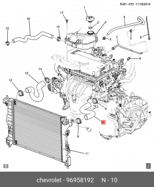 Патрубок CHEVROLET Aveo(T300) радиатора верхний (МКПП) OEM 96958192 DAEWOO