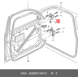 петля двери пер.лев. верхн.!\ VW Caddy III/Polo/Touran 01-16 6Q0 831 401 C VAG