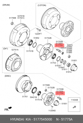 Шпилька колеса HYUNDAI HD65,County переднего правая короткая OE 5177545000 HYUNDAI KIA