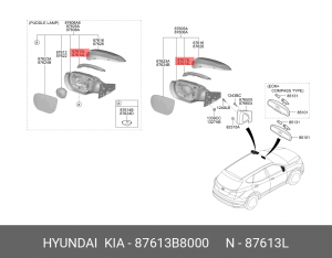 Указатель поворота HYUNDAI Santa Fe (12-) левый (в зеркало) OE 87613B8000 HYUNDAI KIA