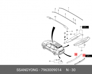 Молдинг SSANGYONG Kyron (07-) двери задка OE 7963009014 SSANG YONG