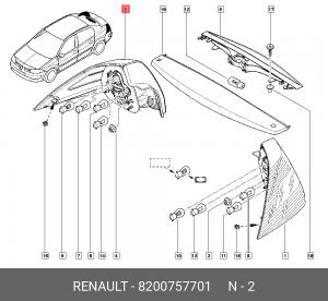 Фонарь задний RENAULT Megane (02-09) правый OE 8200757701 RENAULT