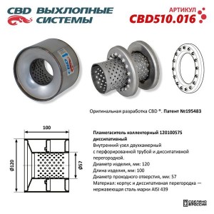 Пламегаситель коллекторный L=100мм (внешн.d=120мм,внутр.d=57мм) диссипативный не CBD510.016 CBD