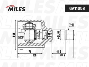 ШРУС внутренний левый (КПП 2 ВАЛА) Fiat DUCATO 244 (2002-06) / PEUGEOT BOXER 250 GA11058 MILES