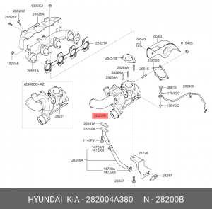 Турбокомпрессор HYUNDAI Porter 2 дв.D4CB ЕВРО-4 OE № 282004A380 HYUNDAI KIA