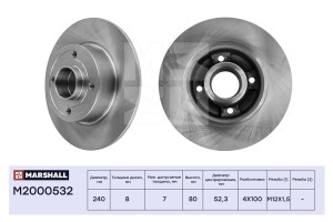 Тормозной диск задн. Nissan Note I 06- Renault Clio III 05-  Megane II 03- M2000 M2000532 MARSHALL