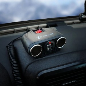 Прикуриватель-разветвитель 2 гнезда + 2USB с витым шнуром, штекер-фиксатор (ASP- ASP-2U-11 AIRLINE