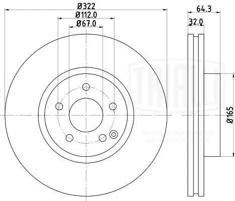 Диск торм. Mercedes C (W204) (07-)/E (W212) (09-) перед. d=322 (окраш.) (DF 1501 DF 150111 TRIALLI