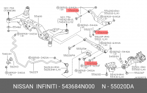 болт рычага заднего поперечного! JPN\ Nissan Serena 99> 54368-4N000 NISSAN