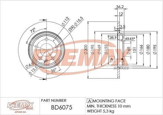 диск тормозной задний!\ Audi A4/A5/Q5 all 07> BD6075 FREMAX