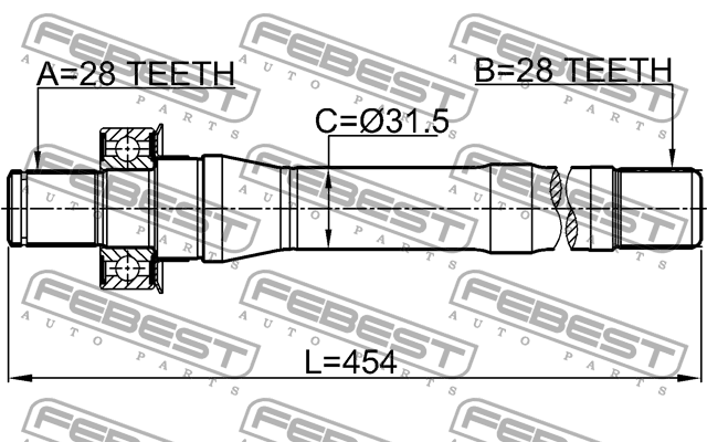 Полуось правая (28x454x28) HYUNDAI SANTA FE (CM) 2006-2012 1212-CMMT4WD 1212-CMMT4WD FEBEST