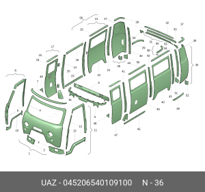Боковина кузова УАЗ-3741,3962,452 левая задняя угловая (ОАО УАЗ) 045206540109100 UAZ UAZ