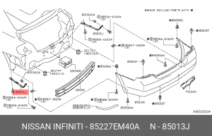 кронштейн бампера! задний левый\ Nissan Tiida C11 07-14 85227-EM40A NISSAN