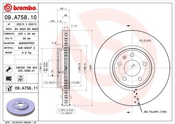 Диск тормозной 09.A758.11 09.A758.11 BREMBO